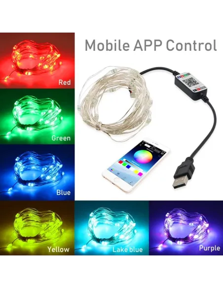 Sârmă de cupru , USB bluetooth smart LED șir de lumină 8 m, cod QR
