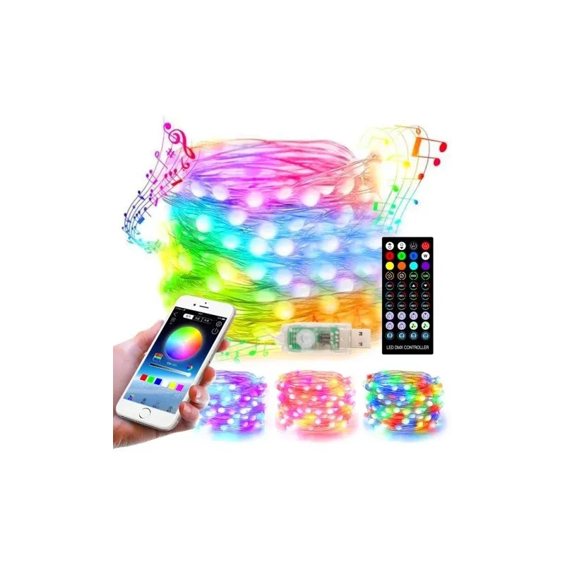 Sârmă de cupru , USB bluetooth smart LED șir de lumină 8 m, cod QR