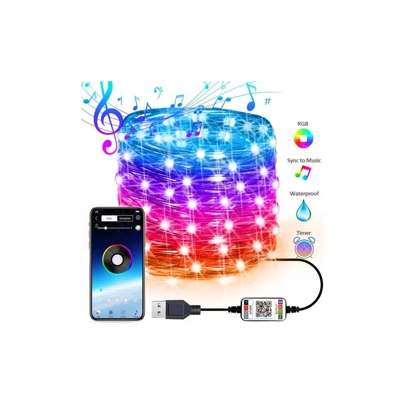 Sârmă de cupru , USB bluetooth smart LED șir de lumină 8 m, cod QR