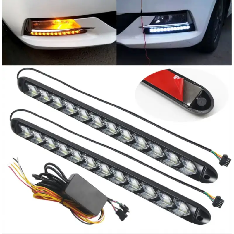 Set lumini auto LED DRL cu semnalizare dinamica, 12 module