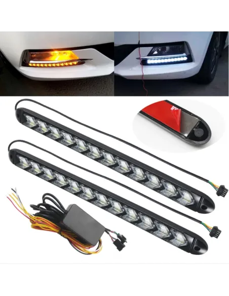 Set lumini auto LED DRL cu semnalizare dinamica, 12 module