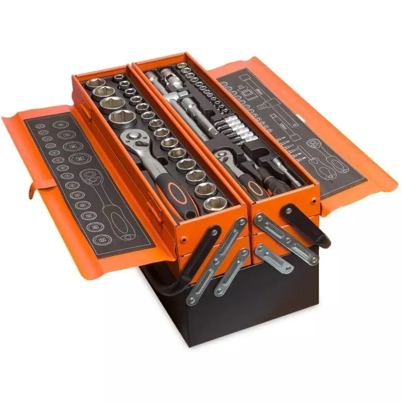 Cutie 85 Piese si Scule Compartimentata cu 4 sertare Pliabile Negru Portocaliu