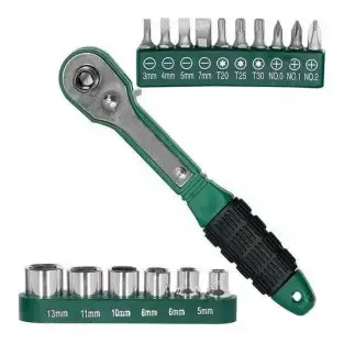 Cheie 8 piese tip clichet maner VERDE (10 biti si 6 tubulare 1/4 ) multifunctionala 2