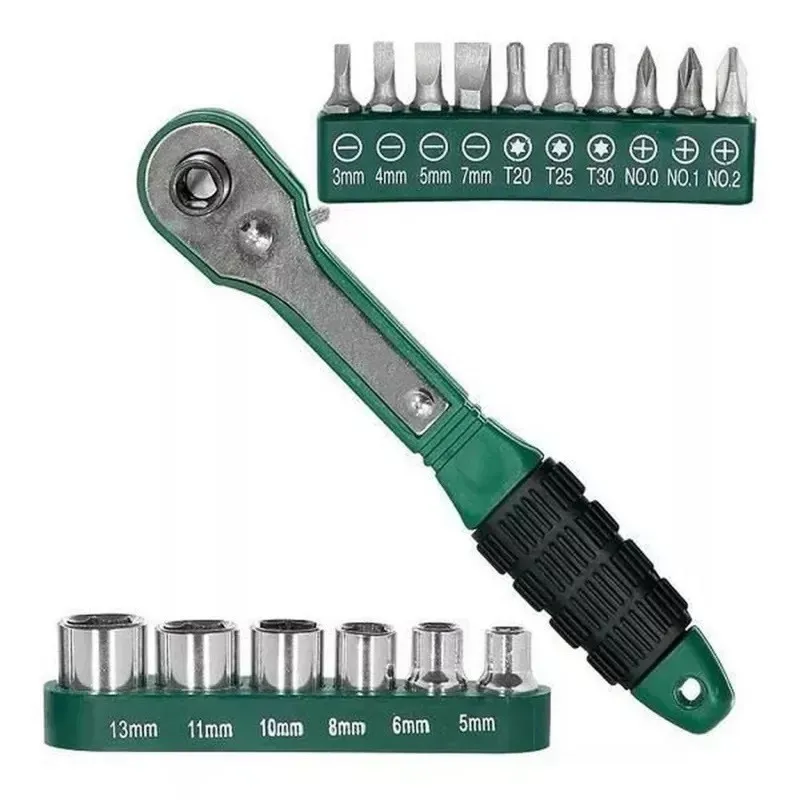 Cheie 8 piese tip clichet maner VERDE (10 biti si 6 tubulare 1/4 ) multifunctionala