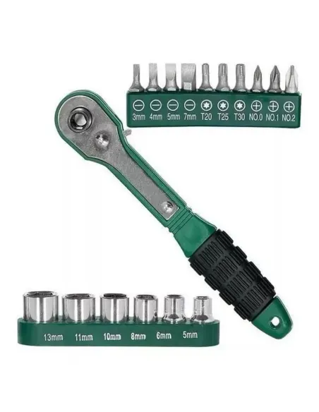Cheie 8 piese tip clichet maner VERDE (10 biti si 6 tubulare 1/4 ) multifunctionala