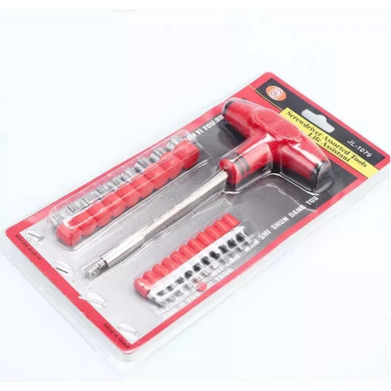 Set 21 Piese 9 Tubulare 11 Biti si Maner ROSU magnetic in forma de T