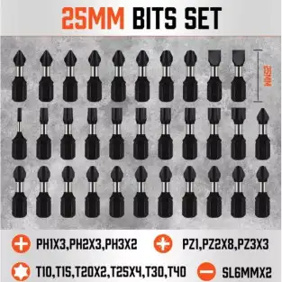 Set 42 biti de impact, cu tija hexagonala 2