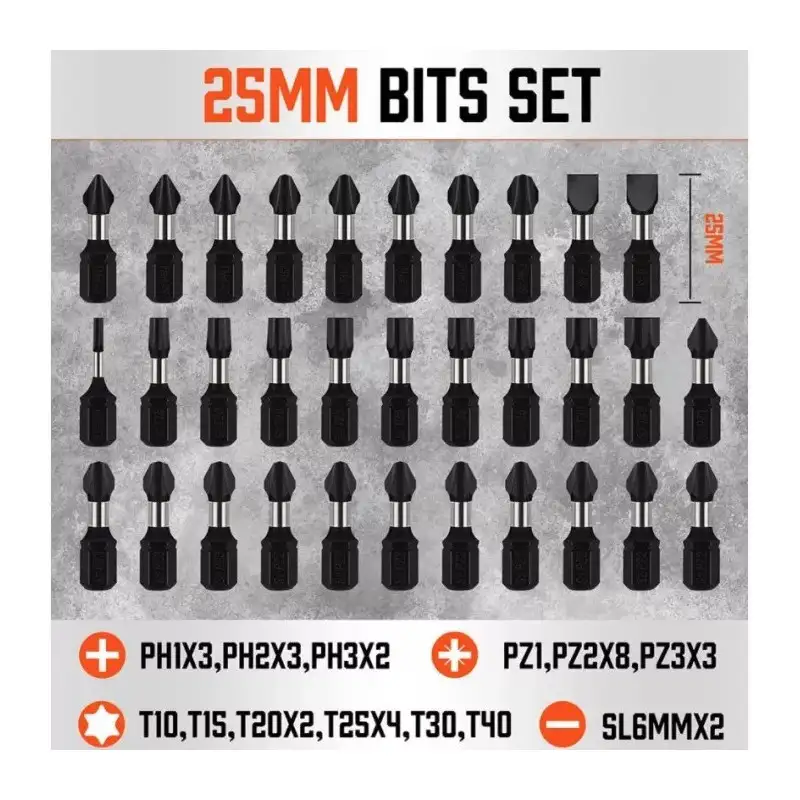 Set 42 biti de impact, cu tija hexagonala
