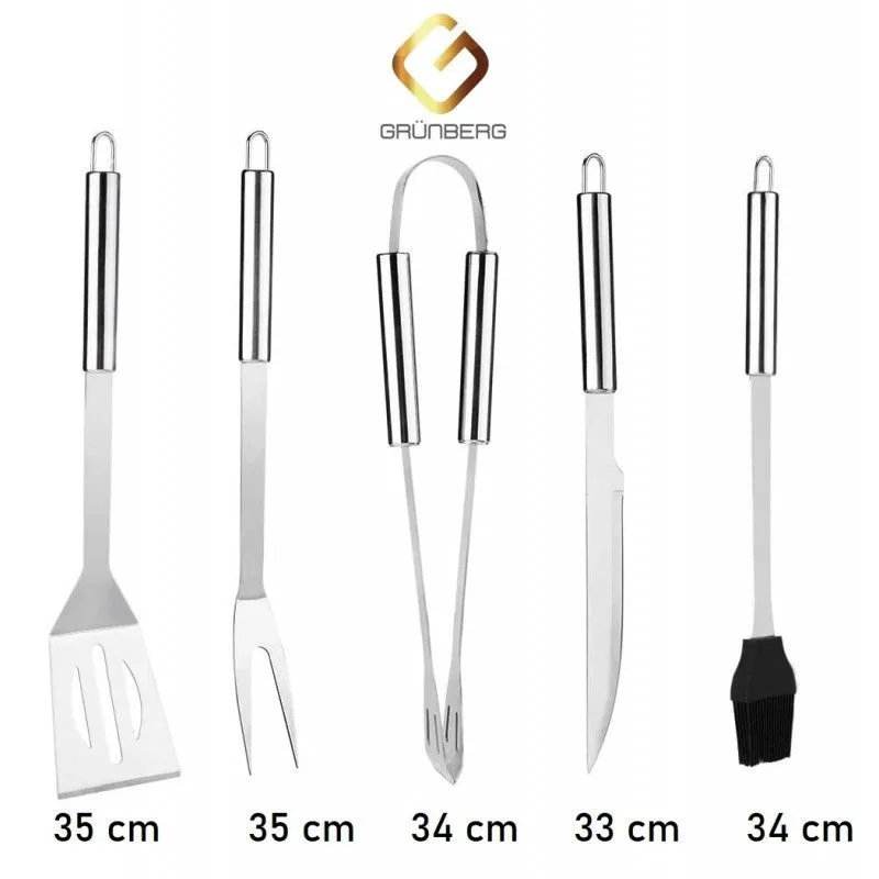Set ustensile din inox pentru gratar, 5 piese