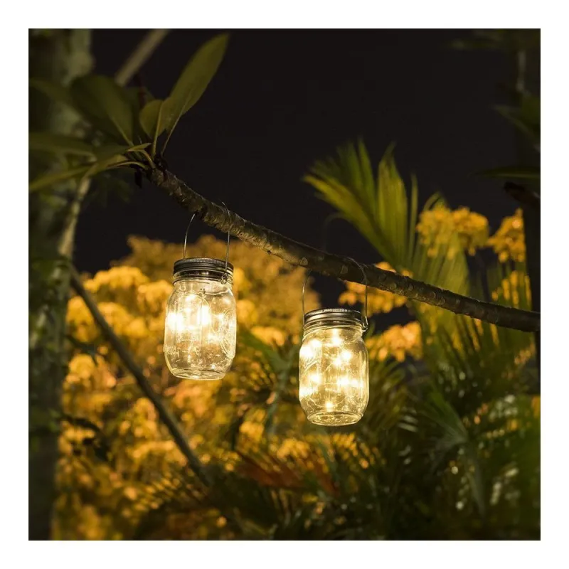 Lampa solara cu 10 LED-uri tip borcan 13.5 x 8 x 7.5 cm Alb Cald