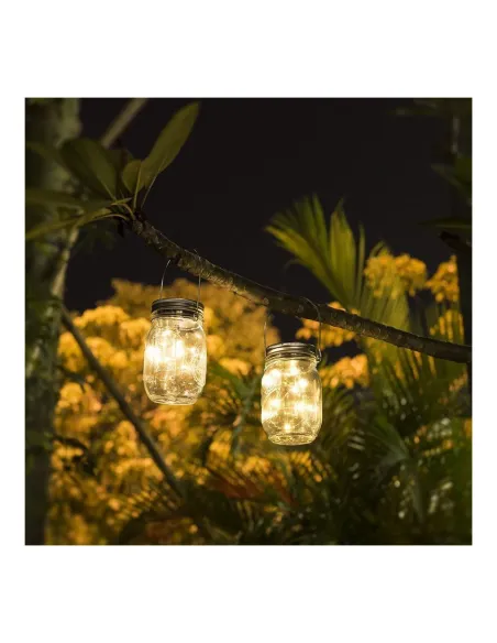 Lampa solara cu 10 LED-uri tip borcan 13.5 x 8 x 7.5 cm Alb Cald