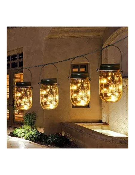 Lampa solara cu 10 LED-uri tip borcan 13.5 x 8 x 7.5 cm Alb Cald