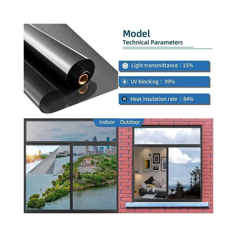 Folie protectie solara pentru geamuri interioare, cu efect de oglinda, UV, 60x300cm