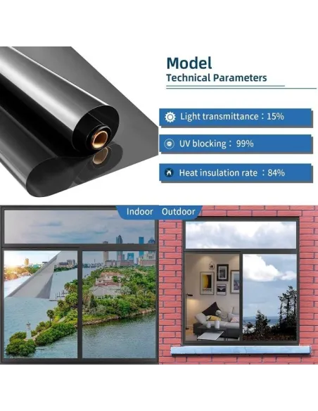 Folie protectie solara pentru geamuri interioare, cu efect de oglinda, UV, 60x300cm