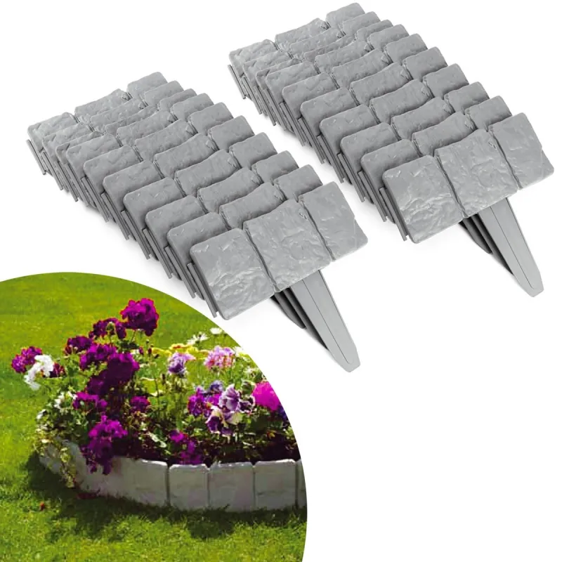 Set 10 x Bordura din plastic cu aspect de piatra