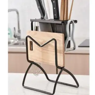 Organizator Elegant pentru Cuțite și Tocător – Negru, Metalic 2