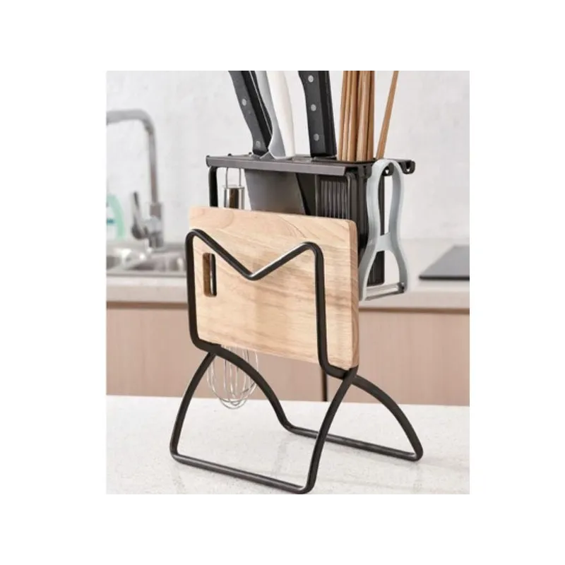 Organizator Elegant pentru Cuțite și Tocător – Negru, Metalic