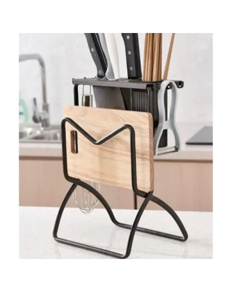 Organizator Elegant pentru Cuțite și Tocător – Negru, Metalic