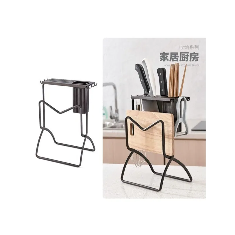 Organizator Elegant pentru Cuțite și Tocător – Negru, Metalic