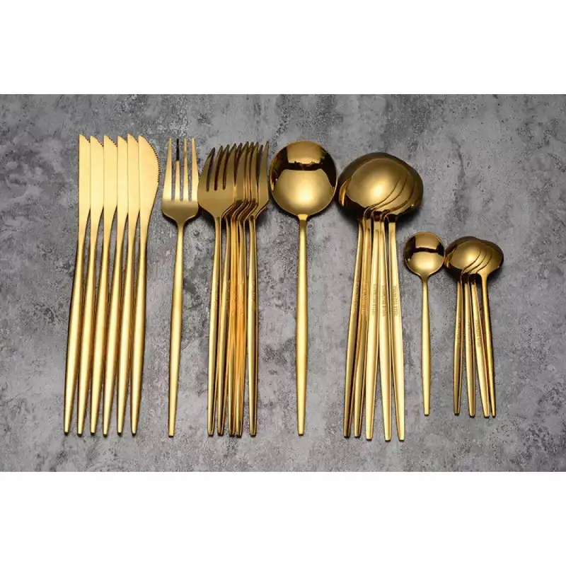 Set de tacamuri inox, 24 piese, 6 persoane, model portughez, auriu/negru