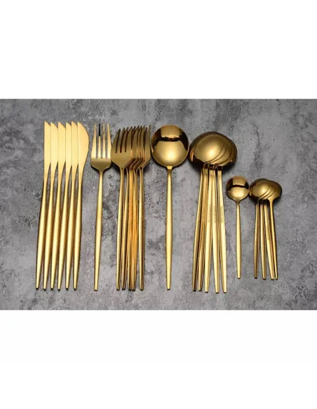 Set de tacamuri inox, 24 piese, 6 persoane, model portughez, auriu/negru