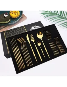Set de tacamuri inox, 24 piese, 6 persoane, model portughez, auriu/negru 2