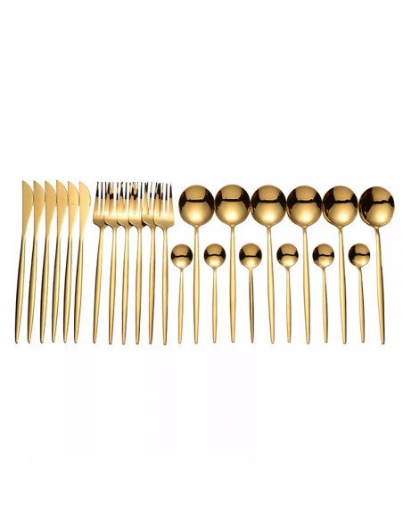 Set de tacamuri inox, 24 piese, 6 persoane, model portughez, auriu/negru