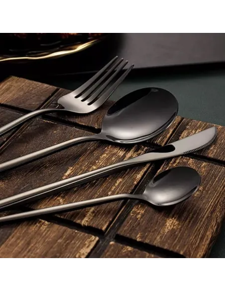 Set de tacamuri inox, 24 piese, 6 persoane, model portughez, auriu/negru