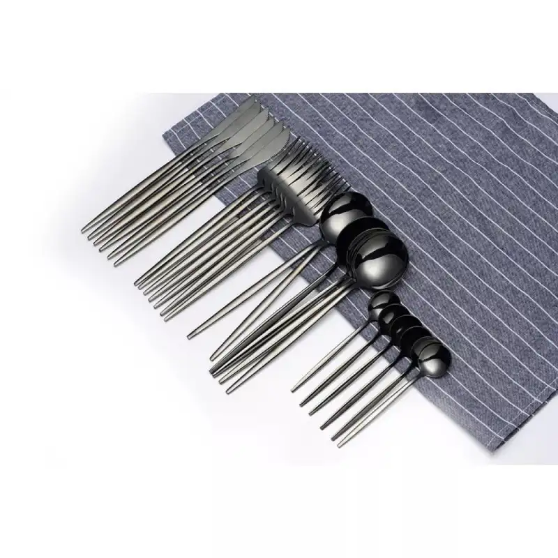 Set de tacamuri inox, 24 piese, 6 persoane, model portughez, auriu/negru