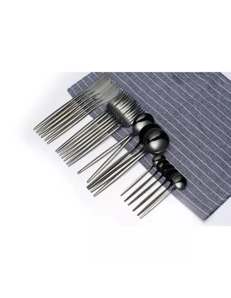 Set de tacamuri inox, 24 piese, 6 persoane, model portughez, auriu/negru