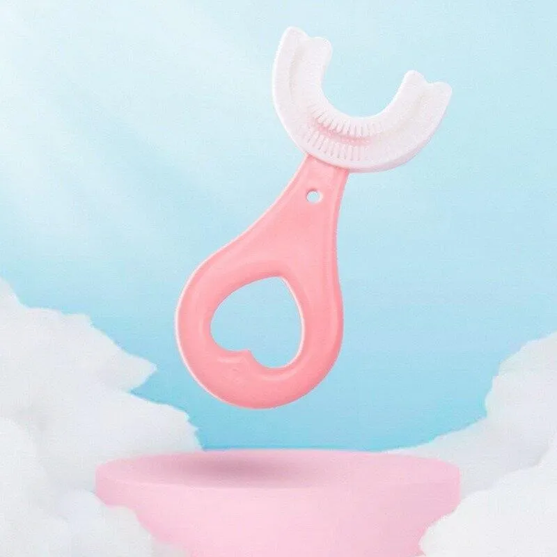 Periuta de dinti circulara pentru copii, din silicon, U-shape, roz