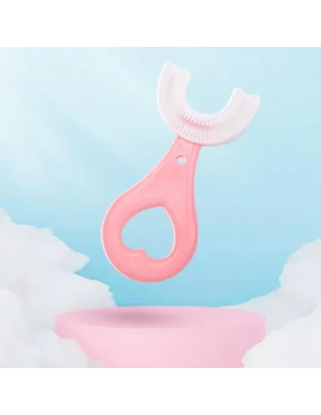 Periuta de dinti circulara pentru copii, din silicon, U-shape, roz