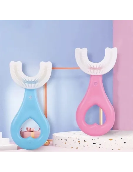 Periuta de dinti circulara pentru copii, din silicon, U-shape, roz