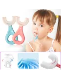 Periuta de dinti circulara pentru copii, din silicon, U-shape, roz