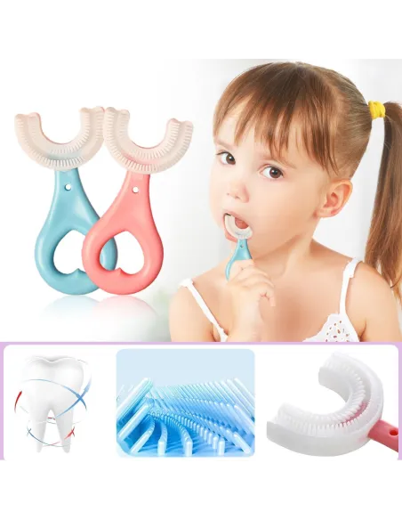 Periuta de dinti circulara pentru copii, din silicon, U-shape, roz
