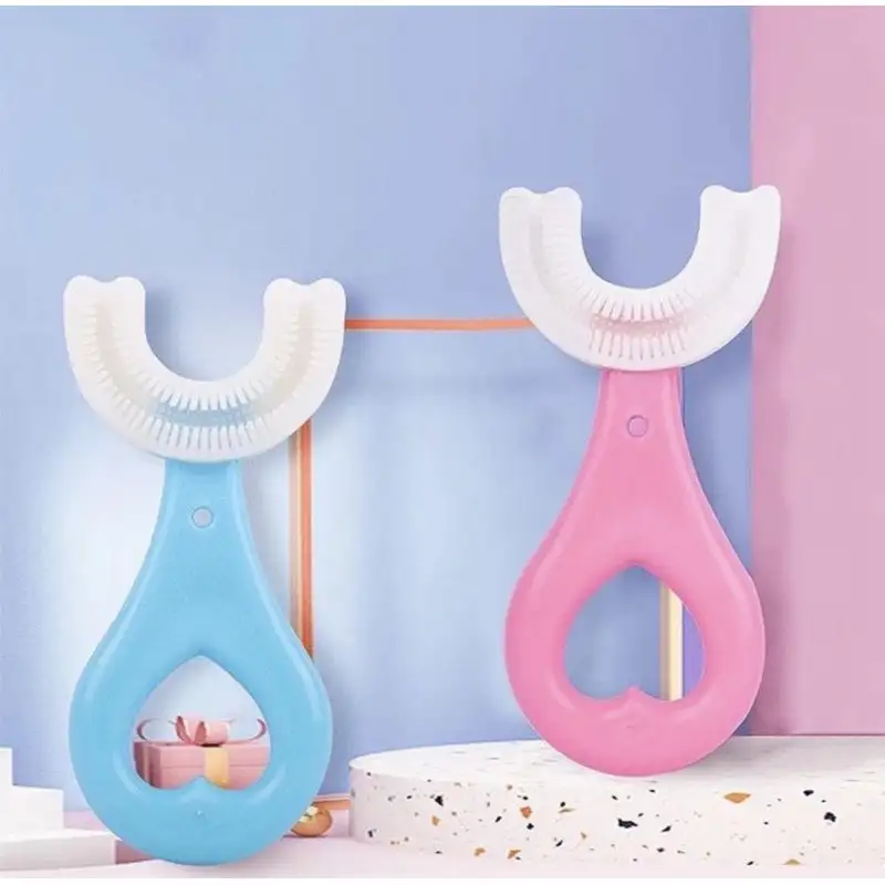 Set 2 x Periuta de dinti circulara pentru copii, din silicon, U- shape