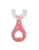 Periuta de dinti circulara pentru copii, din silicon, U-shape, roz