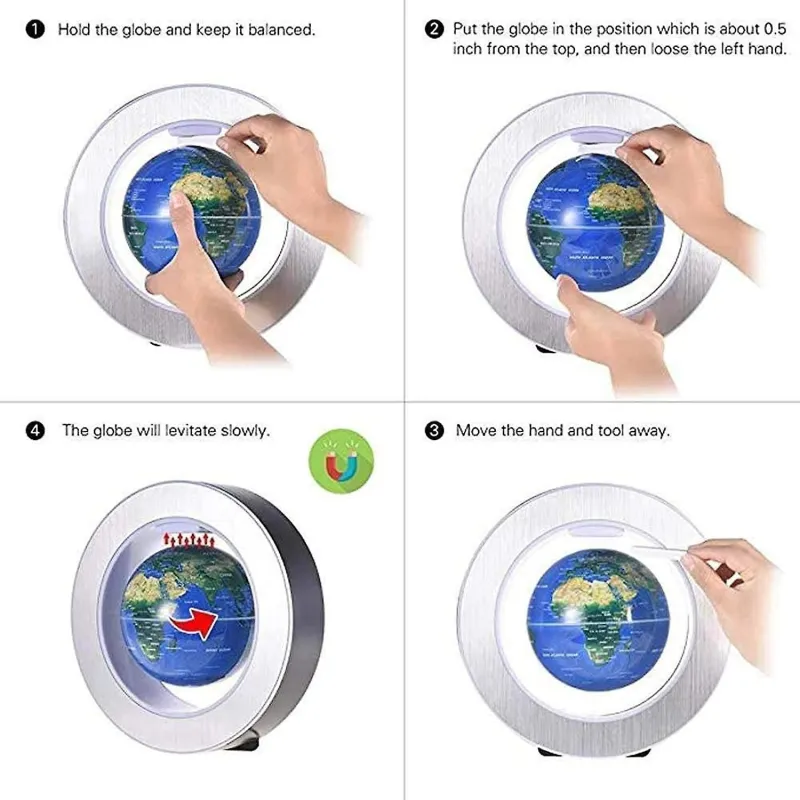 Glob anti gravitational plutitor-magnetic cu lumini LED si Harta Lumii