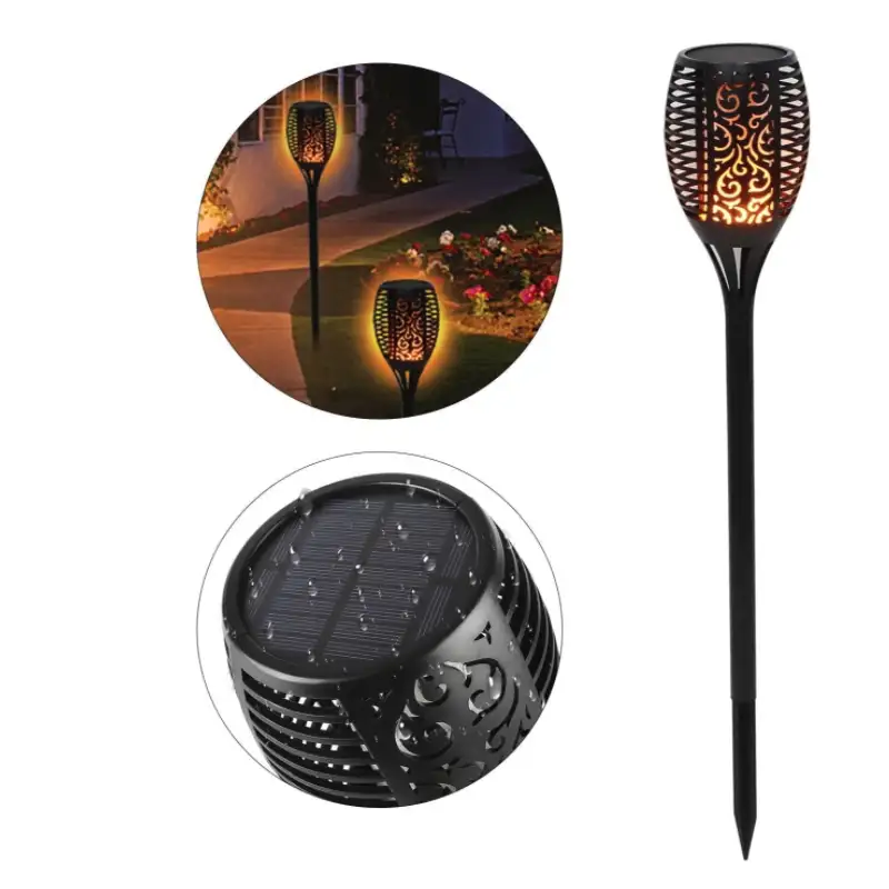 Set 8 x Lampa solara tip torta cu efect flacara falsa, marime medie, 61 cm, IP65, rezistente la intemperii