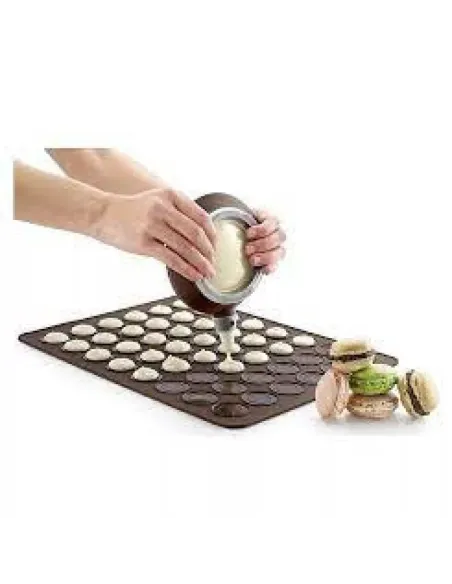 Tava copt macarons, foaie copt macarons, 48 de forme rotunde, silicon, maro