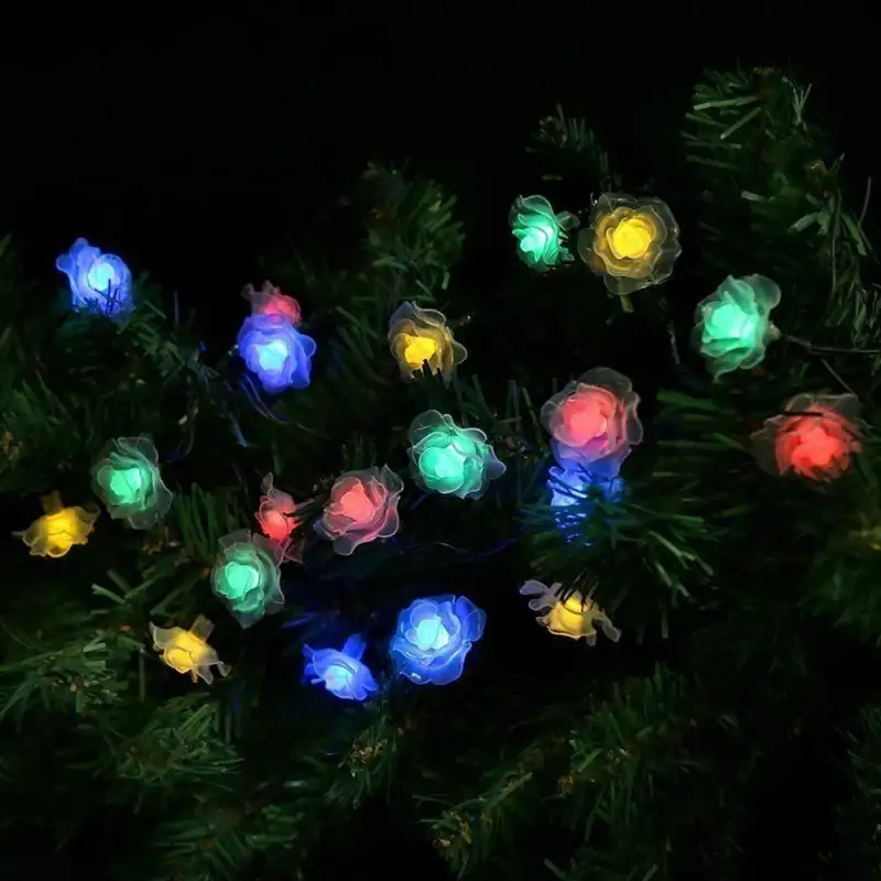 Instalatie solara 50 LED trandafiri, multicolor