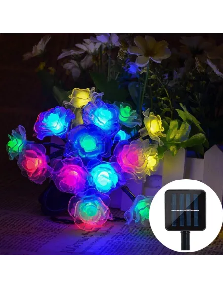 Instalatie solara 50 LED trandafiri, multicolor