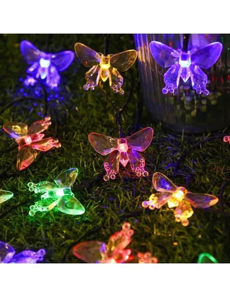 Instalatie solara 50 LED fluturi Fairy, multicolor