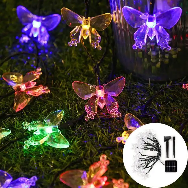 Instalatie solara 50 LED fluturi Fairy, multicolor