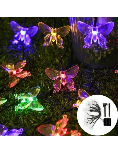 Instalatie solara 50 LED fluturi Fairy, multicolor