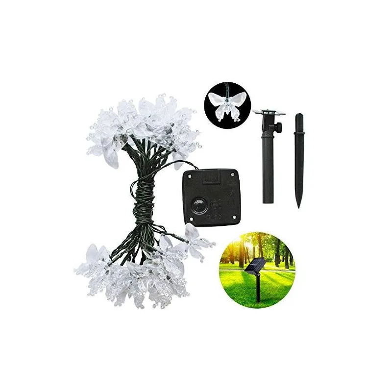 Instalatie solara 50 LED fluturi Fairy, alb cald