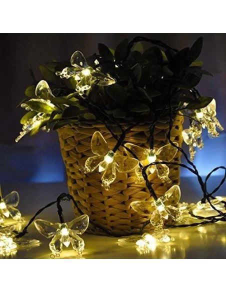 Instalatie solara 50 LED fluturi Fairy, alb cald