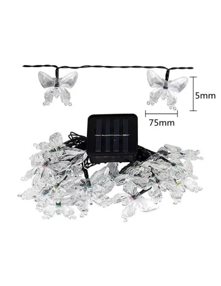 Instalatie solara 50 LED fluturi Fairy, alb cald