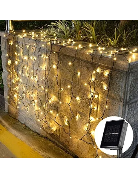 Instalatie 100 LED pentru exterior cu incarcare solara, alb cald