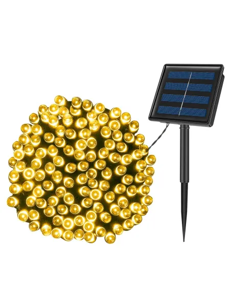 Instalatie 100 LED pentru exterior cu incarcare solara, alb cald